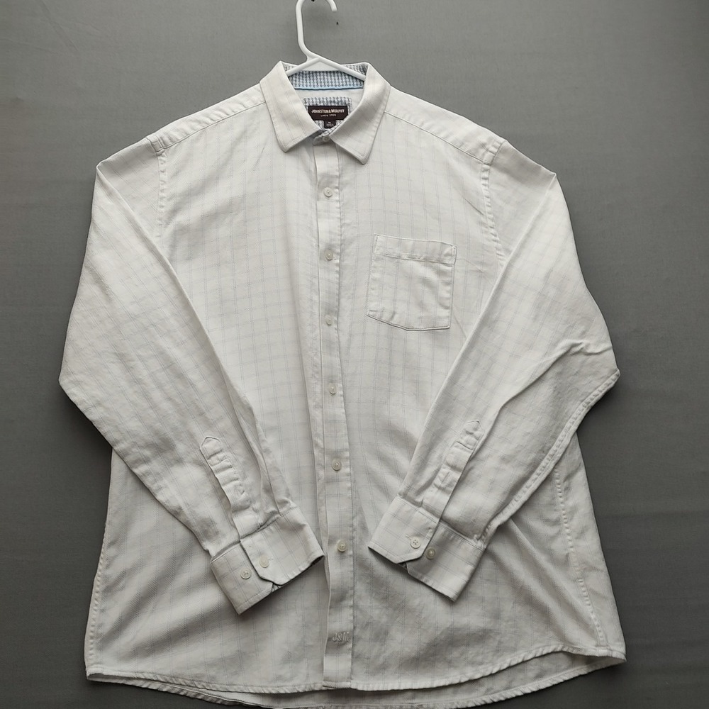 Johnston & Murphy Men's‎ White Light Blue Stripes Button Up Shirt Pocket  XL